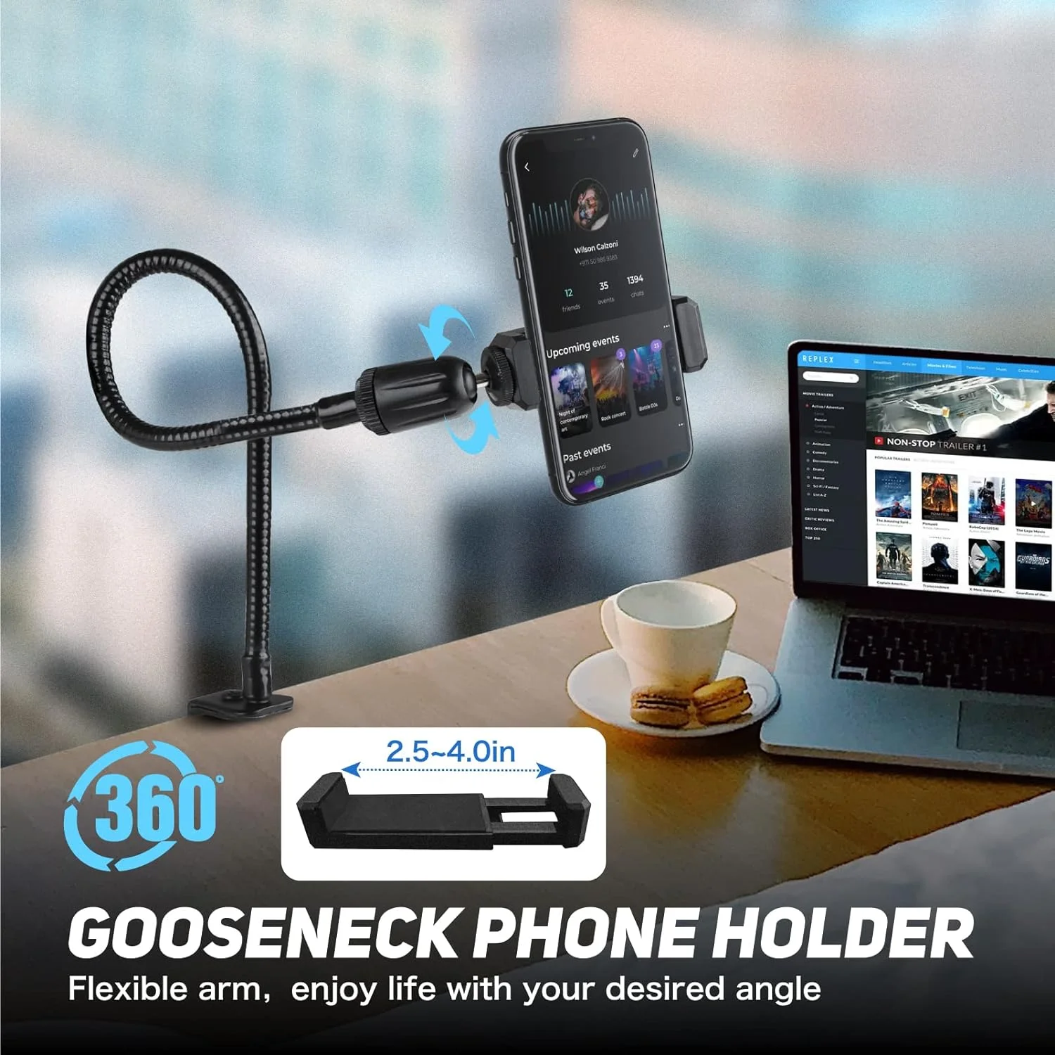 حامل ميكروفون سطح المكتب المرن برقبة معقوفة مع حامل هاتف ، حامل ذراع لثلج كرة الثلج الأزرق ، SM58 ، PGA48 ، Samson A6V ، K669