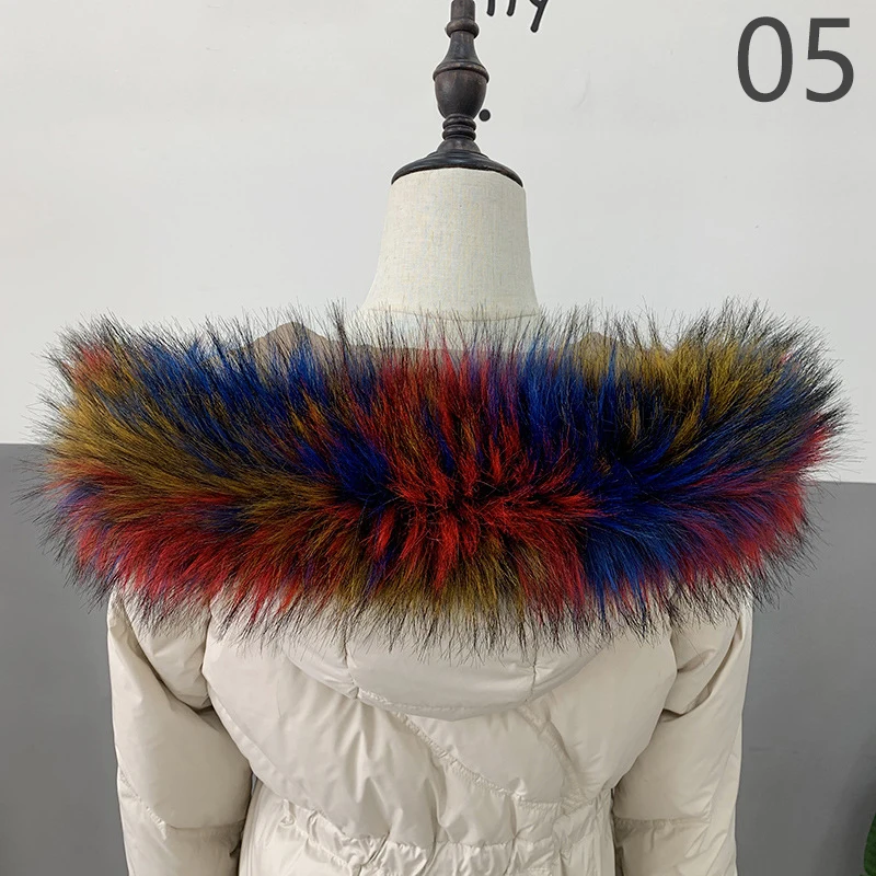 Winter Faux Fur Collar Women Fur Scarf Women Down Jacket's Hood Fur Decor DIY Warm Shawl Wraps Hood Trim with Buttons 70/80/90cm