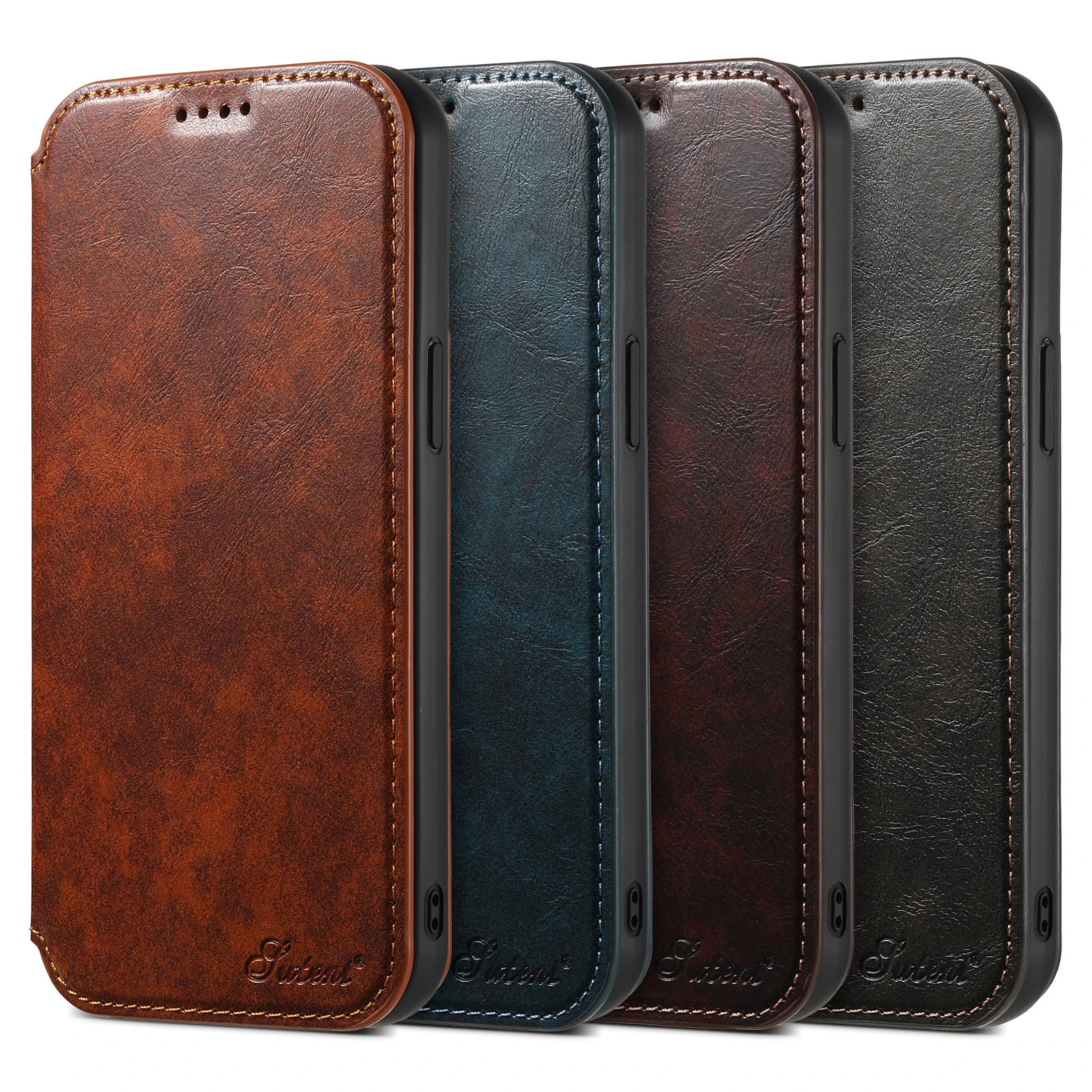 SUTENI Luxury Oil Wax Leather Magsafe Case for iPhone 16 Pro Max 12 13 Pro 14 15 Plus Wireless Charging Flip Cover Wallet Case