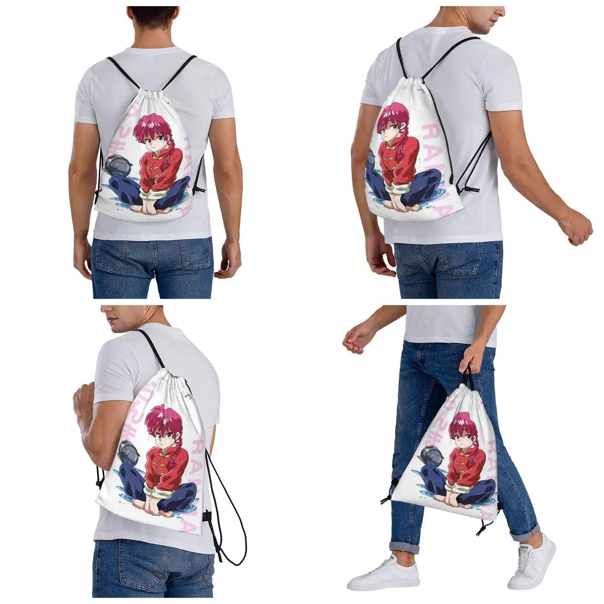 Ranma 1/2 Saotome Pig Girls P Chan Backpacks Portable Drawstring Bundle Pocket Shoes Bag Book Bags for Man Woman Students