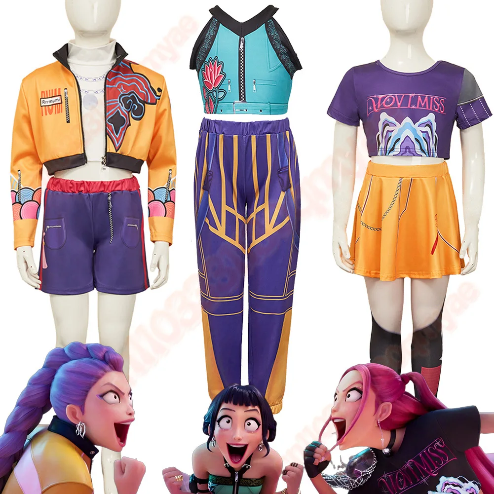 

KPop Rumi Zoey Mira Cosplay Fantasy Girls Stage Clothing 2025 Cartoon Demon Hunter Costume Disguise Kids 6 to 14 Years Outfits