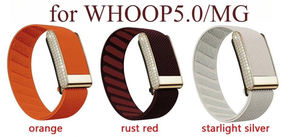 Suitable for Whoop 5.0/MG diamond studded wristband with a shiny silver and gold metal U-shaped frame and the letter W