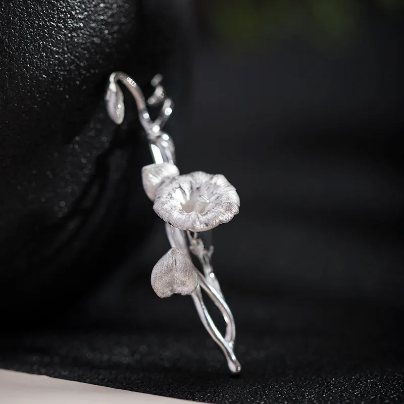Amxiu Sterling Silver 925 Design Fashion China-Chic Morning Glory Brooch Ornament Flower Dress Collar Pin Dress