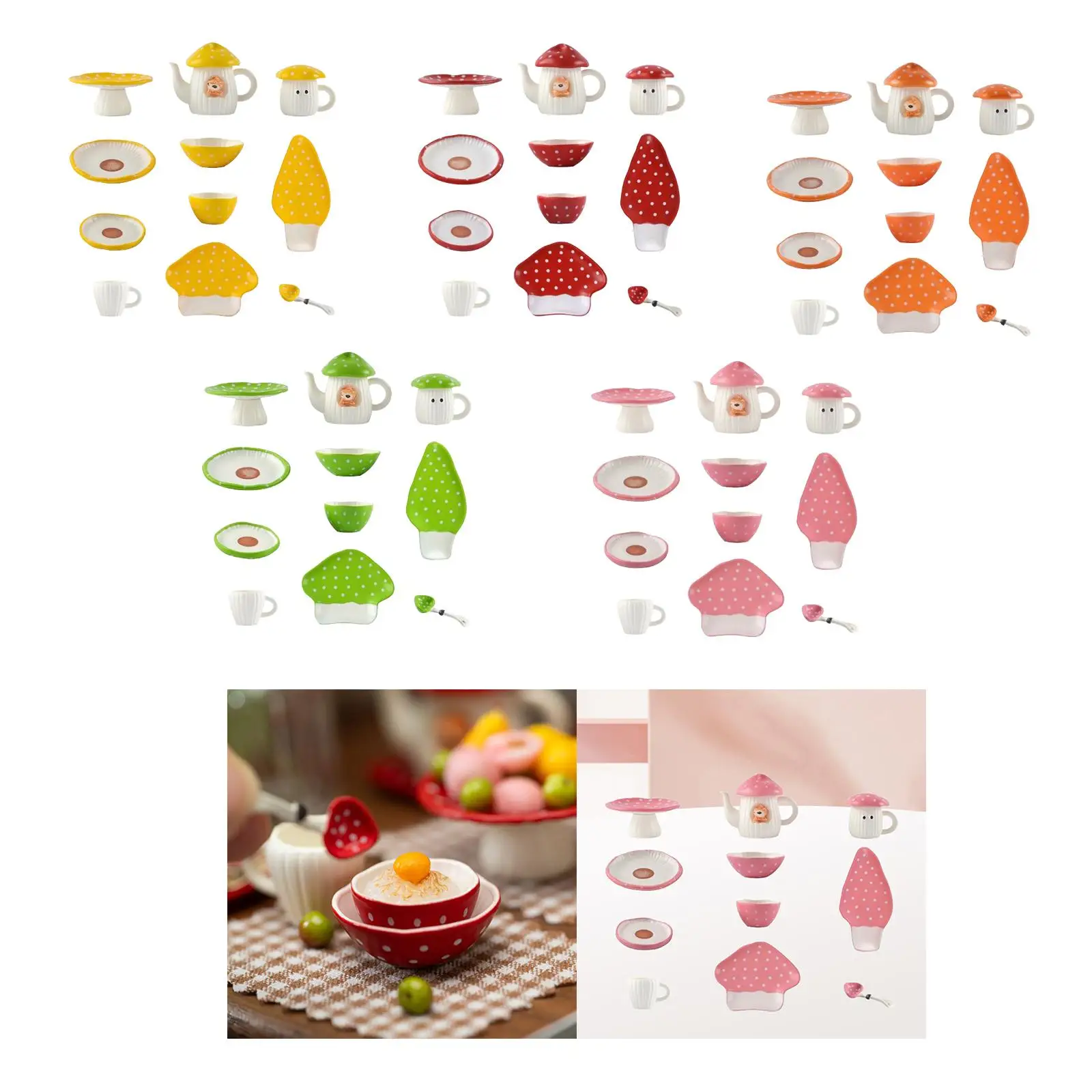 Dollhouse Mushroom Tableware 1/6 Modern Kitchen Toy for Boys Home Children