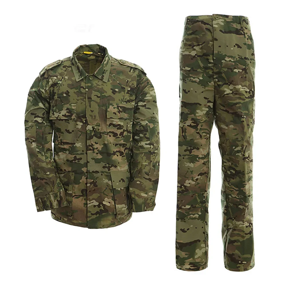 Men BDU Camouflage Jacket Pants Sets Wear-resistant Outdoor Long Sleeved ACU Tactical Training Suit