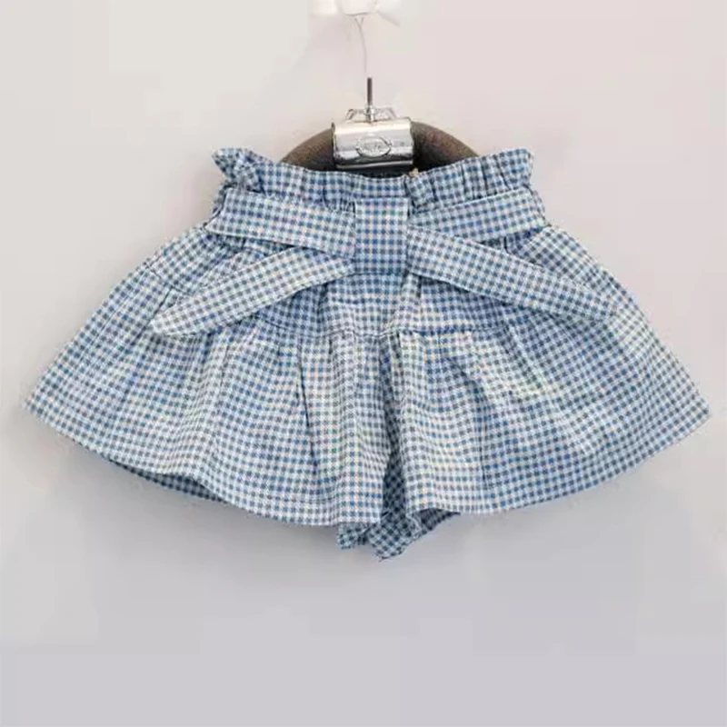 2Piece Sets Summer Girls Boutique Outfits Fashion Print Sleeveless Cotton Baby Tops+Plaid Shorts Korean Kids Clothes BC1835-1