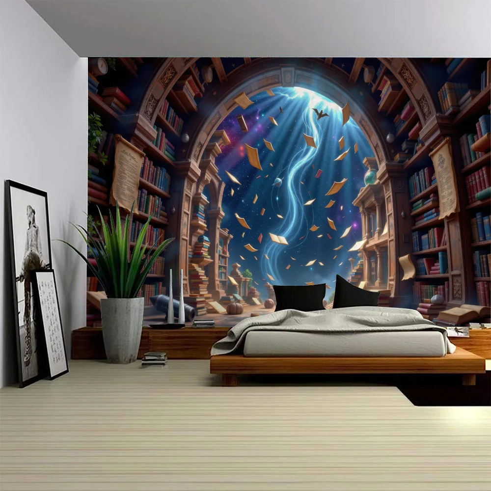 

Magic bookshelf tapestry dreamy hippie background poster Bohemian aesthetics home decoration living room fabric mural