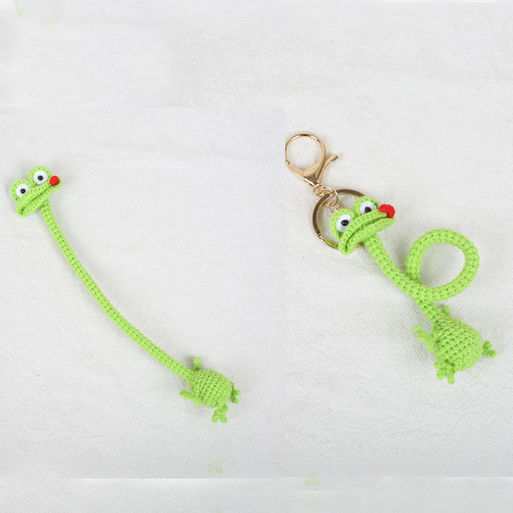 Kreativer Häkel-Frosch-Anhänger, handgefertigter gewebter Cartoon-Tier-Schlüsselanhänger, gestrickter Schildkröten-Anhänger, niedlicher Rucksack-Anhänger, lustiges Geschenk – Detail 1