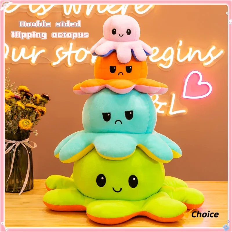 10Pcs Flip Octopus Doll Plush Toy Double Side Flip Doll Toy For Kids Gifts Cute Cartoon Animals Plush Toy Doll Home Decora