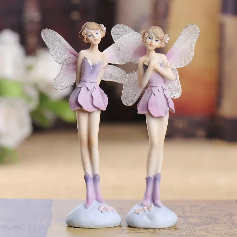 

European Resin Angel Flower Fairy Accessories Birthday Gifts Home Livingroom Ornaments Crafts Coffee Table Figurines Decoration