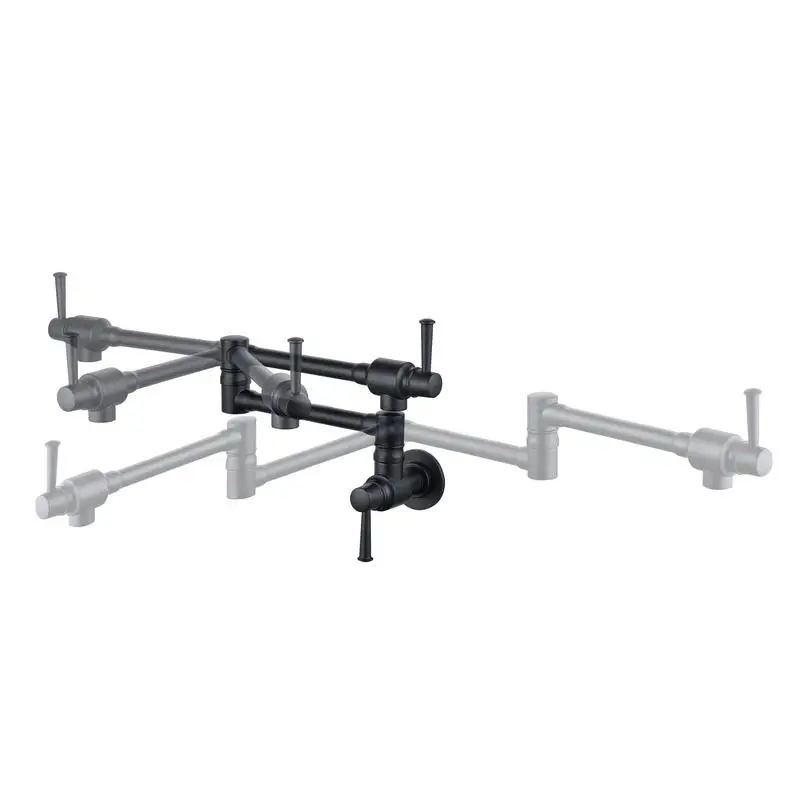 صنبور حشو وعاء مثبت على الحائط - صنبور حوض مطبخ قابل للطي وقابل للتمدد مع فتحة واحدة ومقابض مزدوجة، لمسة نهائية سوداء غير لامعة #2