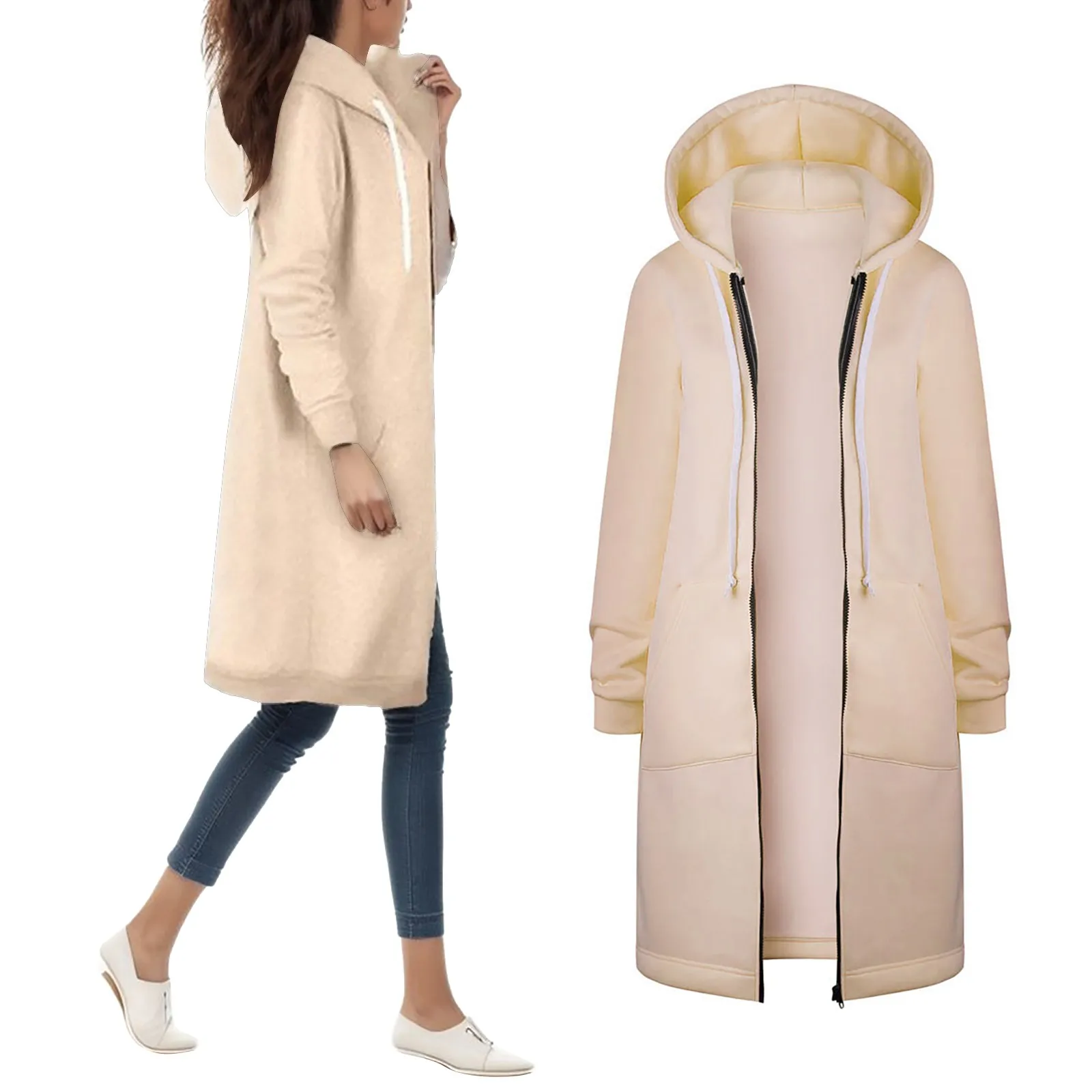 Women Coat Autumn Winter Thicken Loose Hooded Jackets Zipper Sports Outwear Tops Ladies Warm Jacket Casual Solid Color Clothing