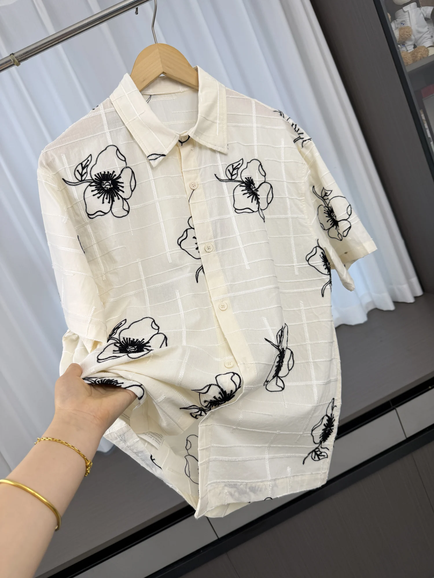 Nordic Single Color Embroidery Casual Breathable Comfortable Summer Short Sleeve Men's Shirt Fashionable Urban Style Printed