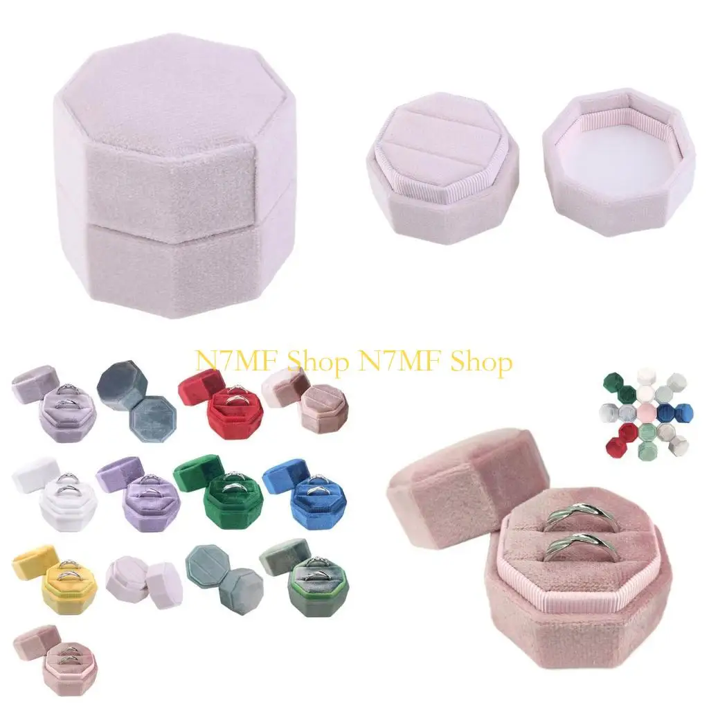 N7MF Premium Doppel-Ring-Geschenkbox, Samt-Schmuck-Ring-Box, Zeremonie, Hochzeit