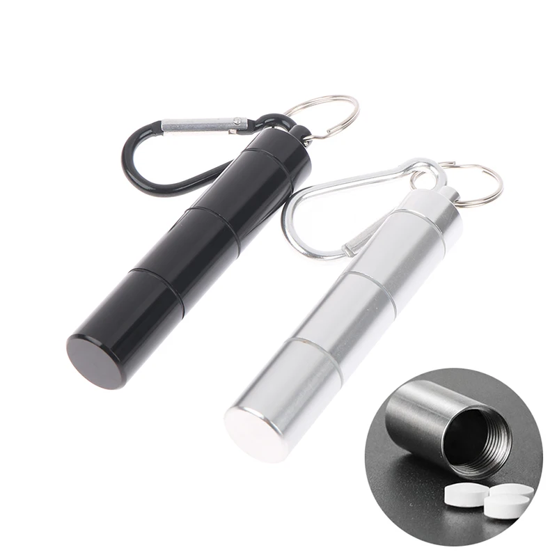 Aluminum Alloy Outdoor Survival Pill Box Mini Waterproof Capsule Seal Bottle Container Capsule Pill Bottle Tank Keychain Tools