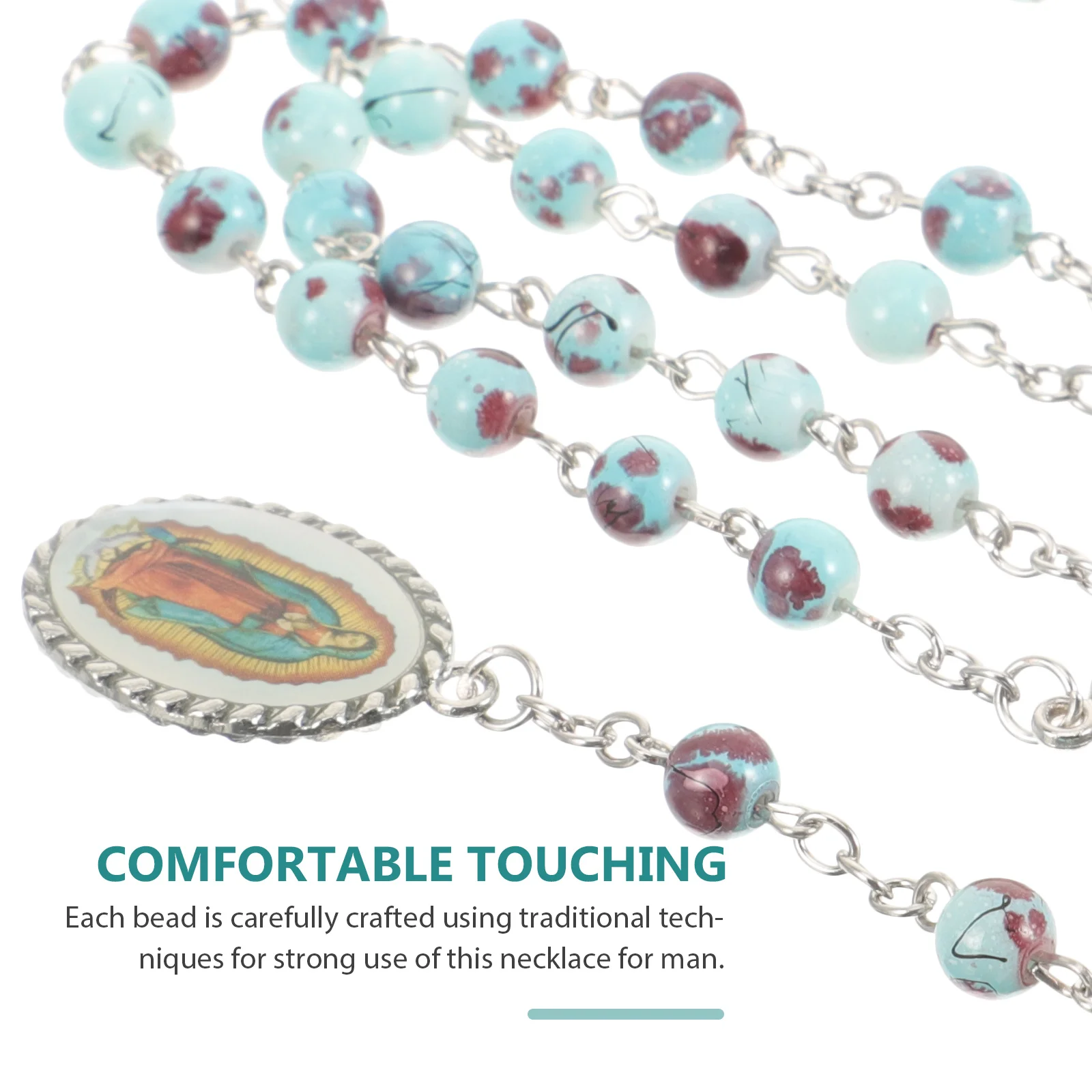 

Rosary Beads Necklace for Men Alloy Prayer Necklace with Lady of Guadalupe Pendant Rugged Rosary Chain for Men Mens Necklaces