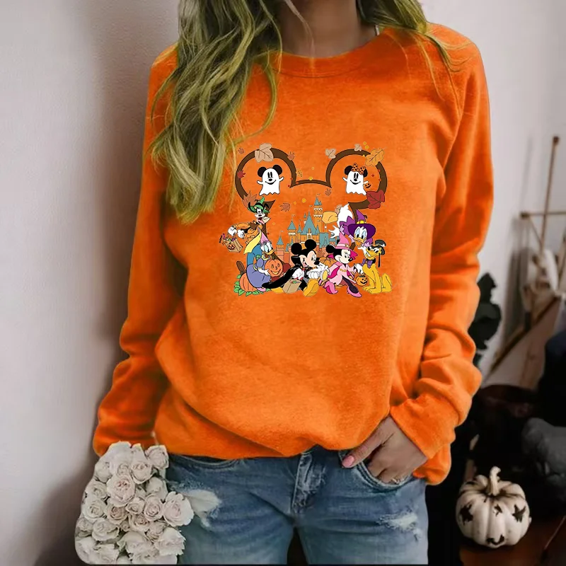 

Women's Fall Halloween Disney Elements Printed Sweatshirt Long Sleeve Round Neck Halloween Pullover Top Women's Clothing