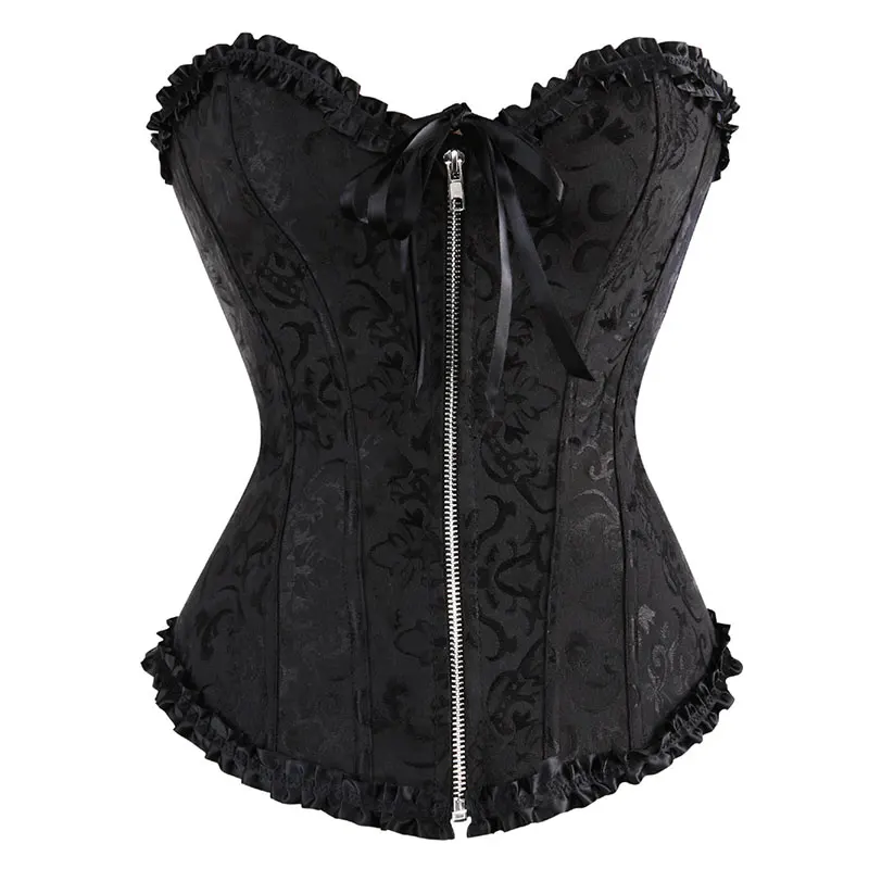 

Sexy Bustiers And Corsets Floral Lace Corsets Vintage Corset Gothic Overbust Satin Zipper Front Corsets