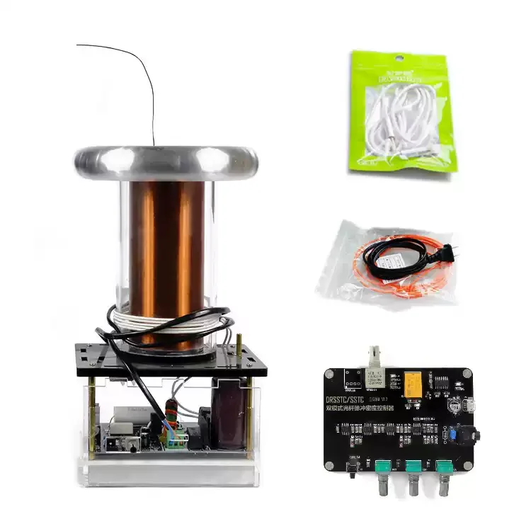 Solid State Tesla Coil 220V 150W Musical Arc Display Physics Experiment Kit with Fiber Remote for STEM Education DIY