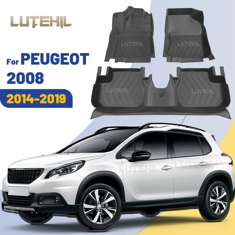 For PEUGEOT 2008 2014-2019 2018 2017 2016 2015 All-Weather TPE Floor Mat Custom Carpet Cover Automotive Interior Accessories