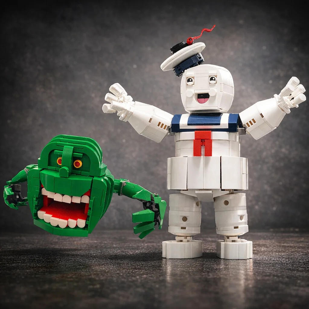 

MOC Ghost Catcher Figure Building Blocks Set, Cartoon Monster & Marshmallow Man Model DIY Bricks Toy Gift Display