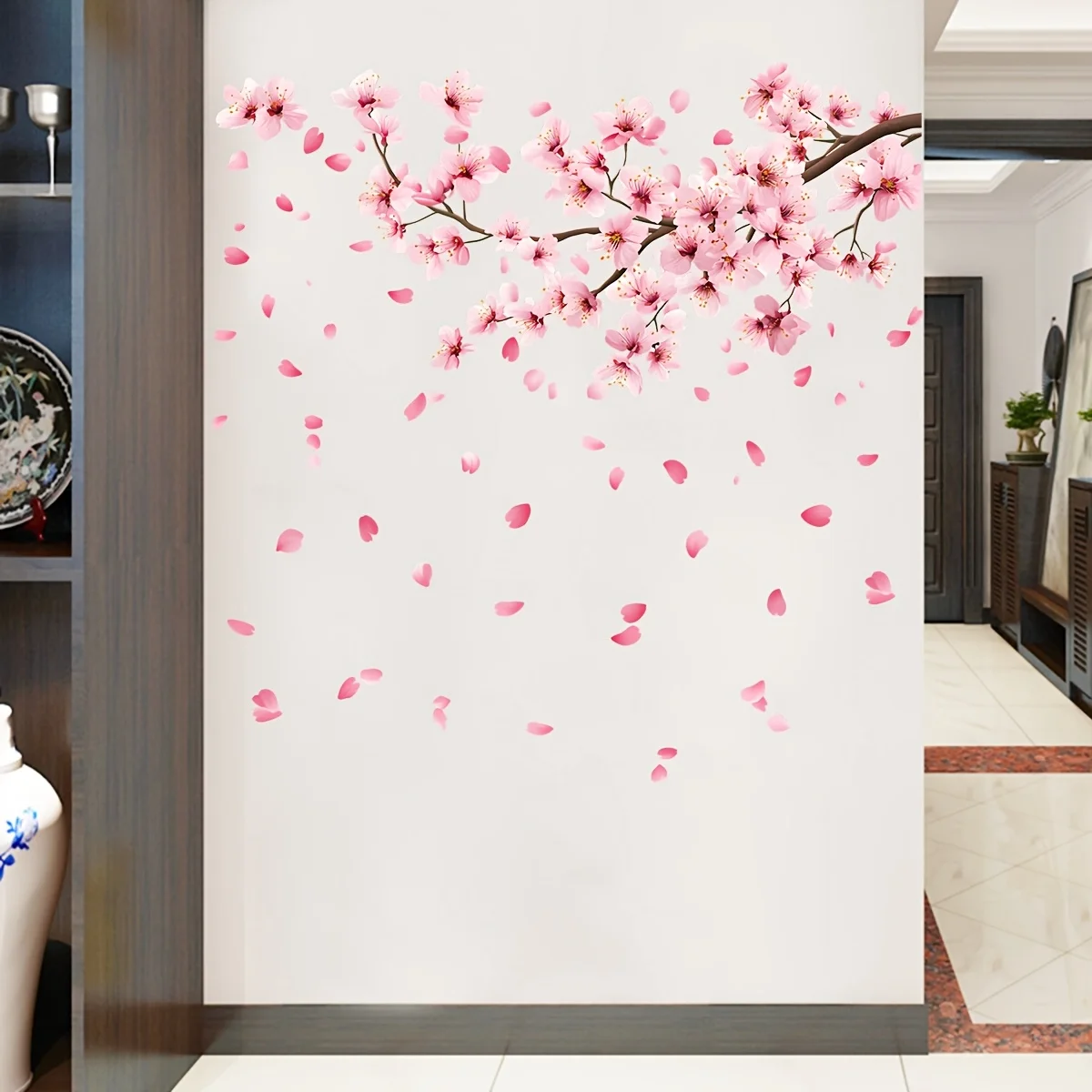 Large Cherry Blossom Tree Wall Stickers Bedroom Living Room Sakura Branch Nature Leaves Wall Decals Home Decor