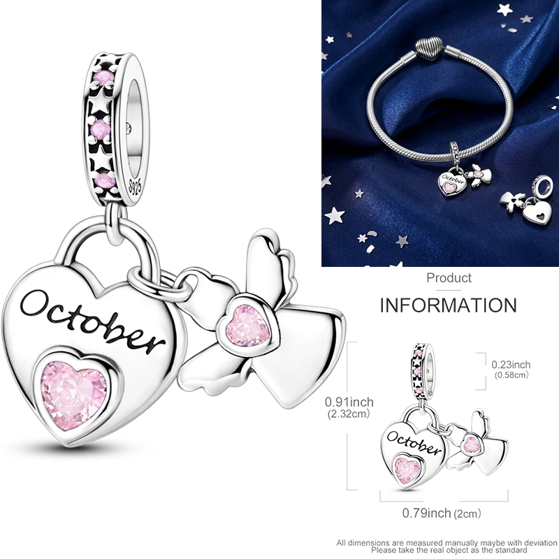 925 Sterling Silber 12 Monate Geburtsstein Engel-Herz-Anhänger Besd Januar-Dezember DIY Armband Halskette Geburtstagsgeschenk für Frauen – Detail 16