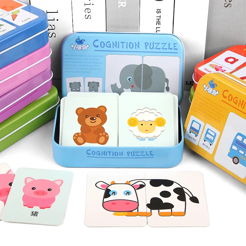 Baby Puzzle Toys for Boys Girls 1 2 3 Years Old Animals Fruit Graph Matching Card Montessori Game Educational Toys for Children