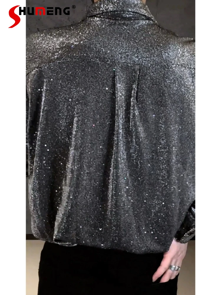

High-End Fashion Starry Sky Breathable Design Tops Long Sleeve Shirts Men 2025 Spring Summer New Padded Shoulder Trendy Shirt