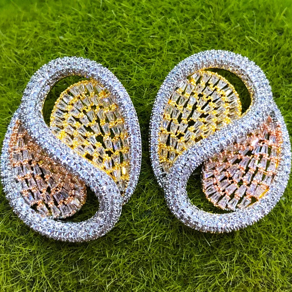 GODKI Luxury Charm Tricolor Earrings For Women Wedding Party Dubai Bridal Jewelry boucle d'oreille femme Gift Jewelry New