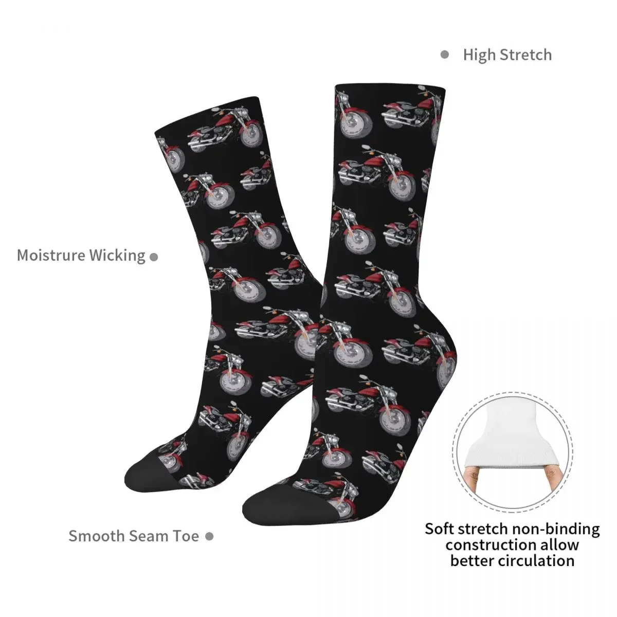 HD Fat Boy Motorcycle 2020, Red Socks Harajuku Sweat Absorbing Stockings All Season Long Socks Accessories for Birthday Present