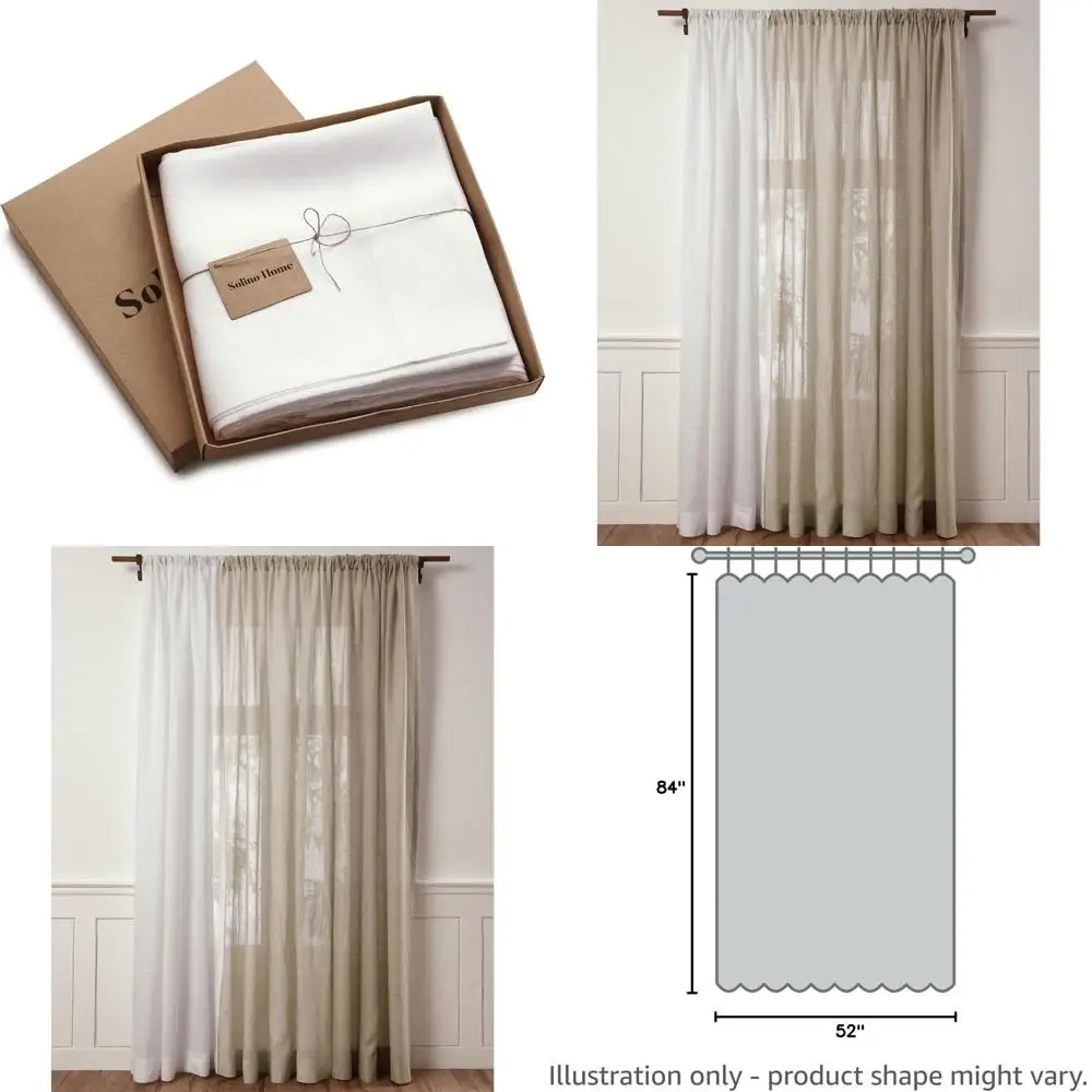 84 Pure Linen Sheer Curtains - 100% European Flax, 52x84, Light Filtering for Living Spaces