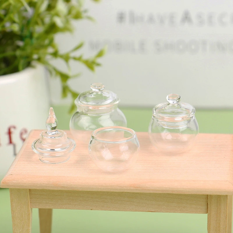 Miniaturowy szklany słoik w skali 1:12, butelka na cukierki, pojemnik do przechowywania, przezroczysta mała fiolka, butelka na życzenia, dekoracja do domu, kuchni, zabawka dla dzieci.