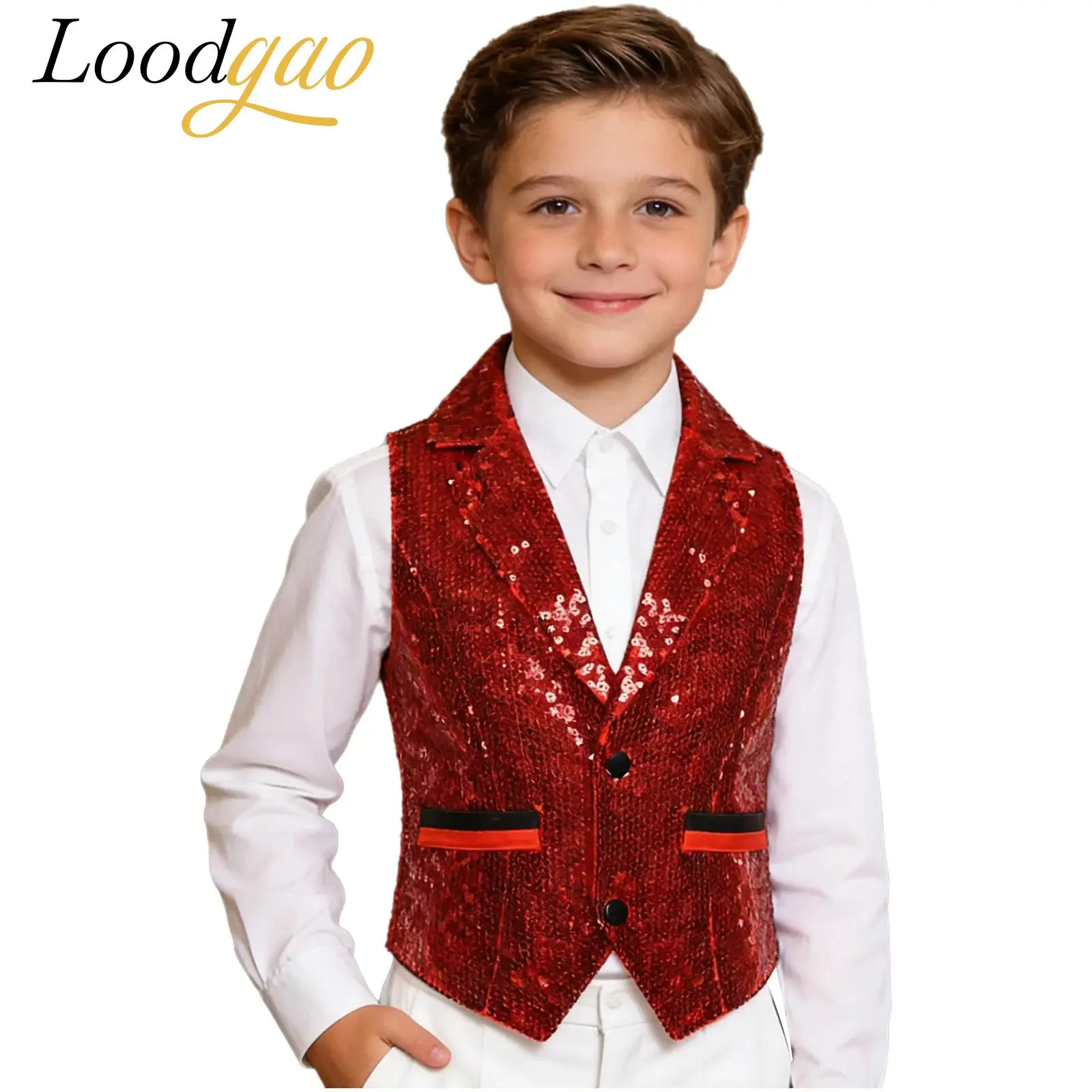 

Детский блестящий жилет для джазовых танцев, ковбойский дискотечный костюм, топ с V-образным вырезом и пайетками для выступлений, детские жилеты