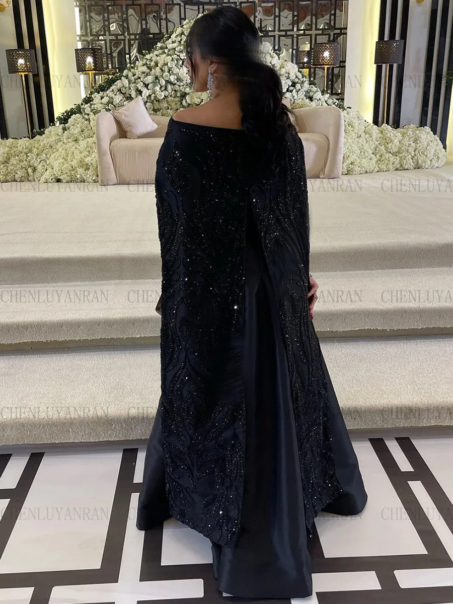 Black Strapless Formal Occasion Dresses 2025 Customized With Cloak A-Line Long Party Dress Lace Applique Zipper Evening Gowns