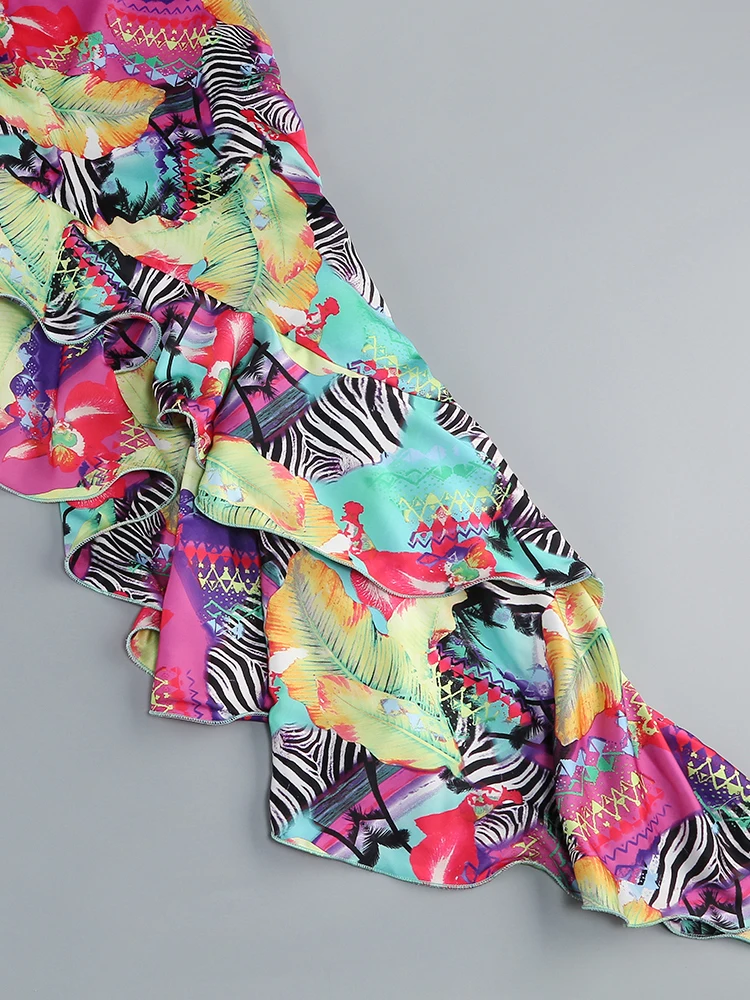 Vestido de festa à noite sexy um ombro floral impresso babados split vestido longo para mulher gola diagonal cortar