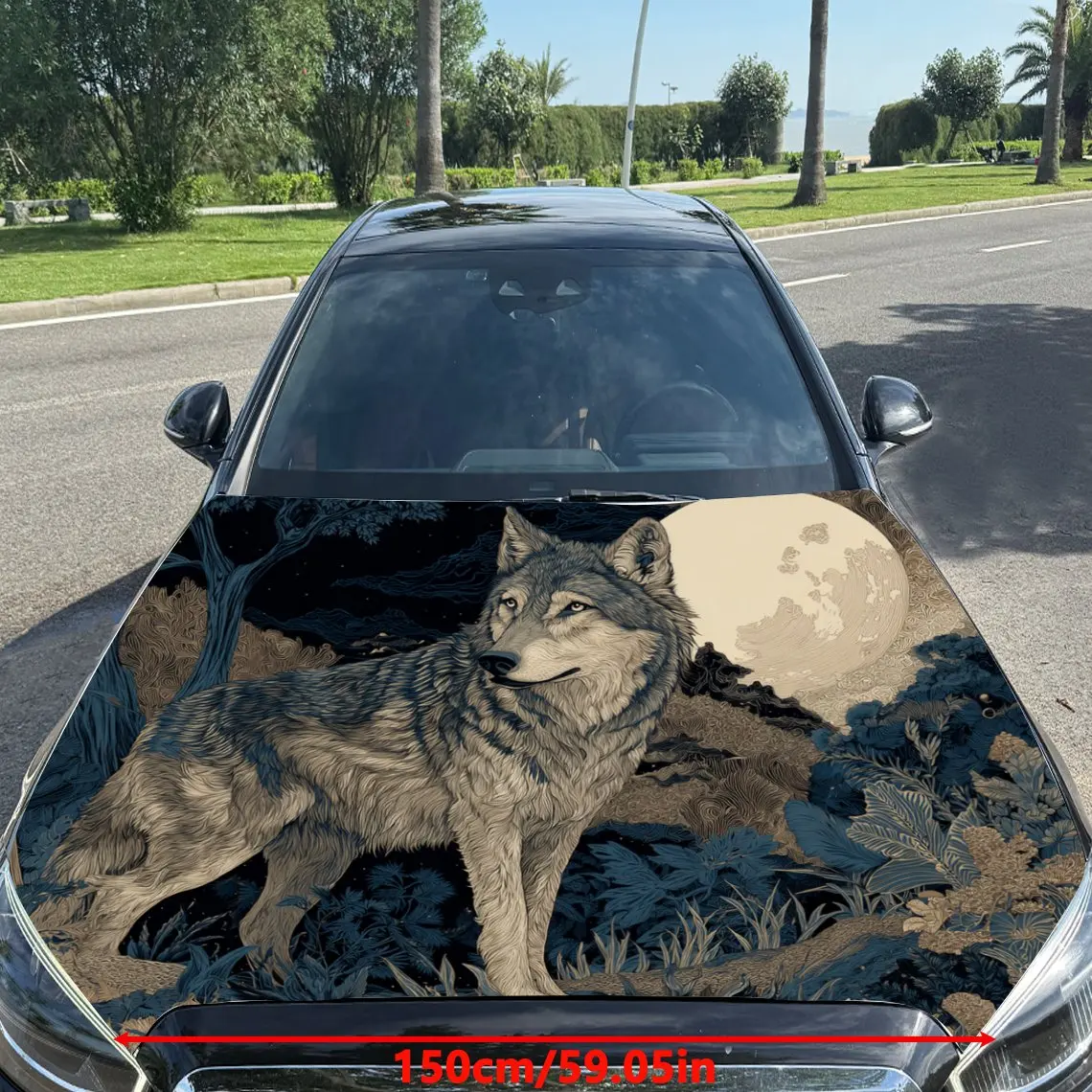Lunar Wilderness Wolf Car Hood Sticker,Waterproof Self-Adhesive Vinyl Graphics Decals,Decorative Auto Accessories Stickers