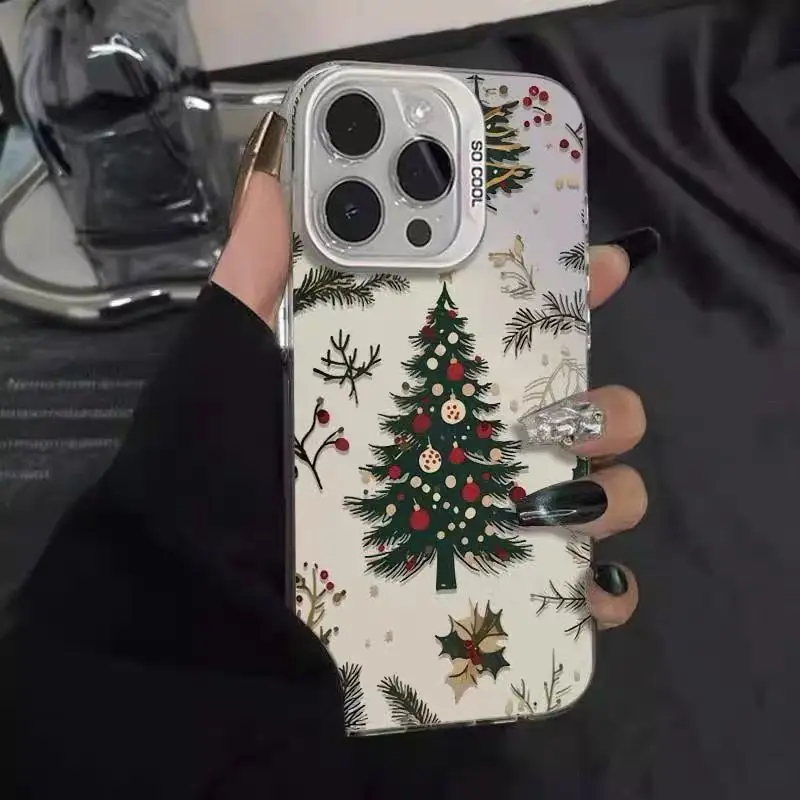 

Чехол для телефона iPhone 17 Pro Max 16 15 Pro 14 13 Plus 12 11 Защита камеры Матовый чехол с защитой от падения Мужской Женский Рождественская елка