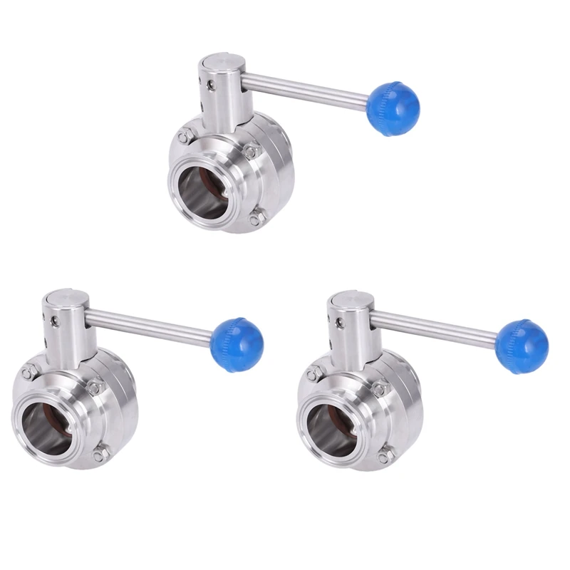 

3X 1-1/2Inch 38Mm Stainless Steel Sanitary 1.5Inch Tri Clamp Butterfly Flow Control Valve Homebrew Beer Dairy Product