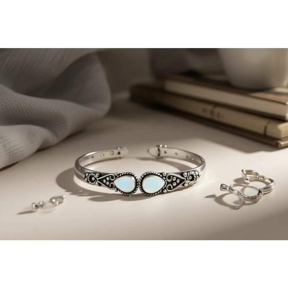 

Браслет-кафф с натуральным камнем огранки «груша», регулируемый, ручной работы, посеребренный, для женщин, подарок на годовщину, праздник