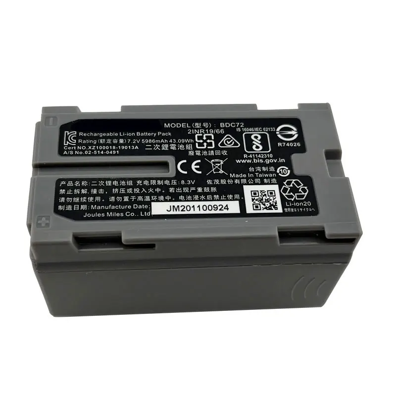 5PCS BDC72 Battery For Top-con GM-52 OS/ES FX101 Total Station Surveying Battery Li-ion 7.2V 5986mAh Instrument Battery