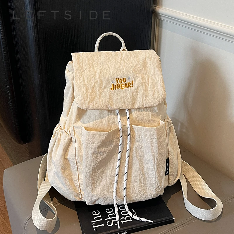 

LEFTSIDE Women Cloth Small Soft Backpacks 2025 Design Backpack for Teens​​ Girls School Bag Simple Solid Color Travel Back Pack