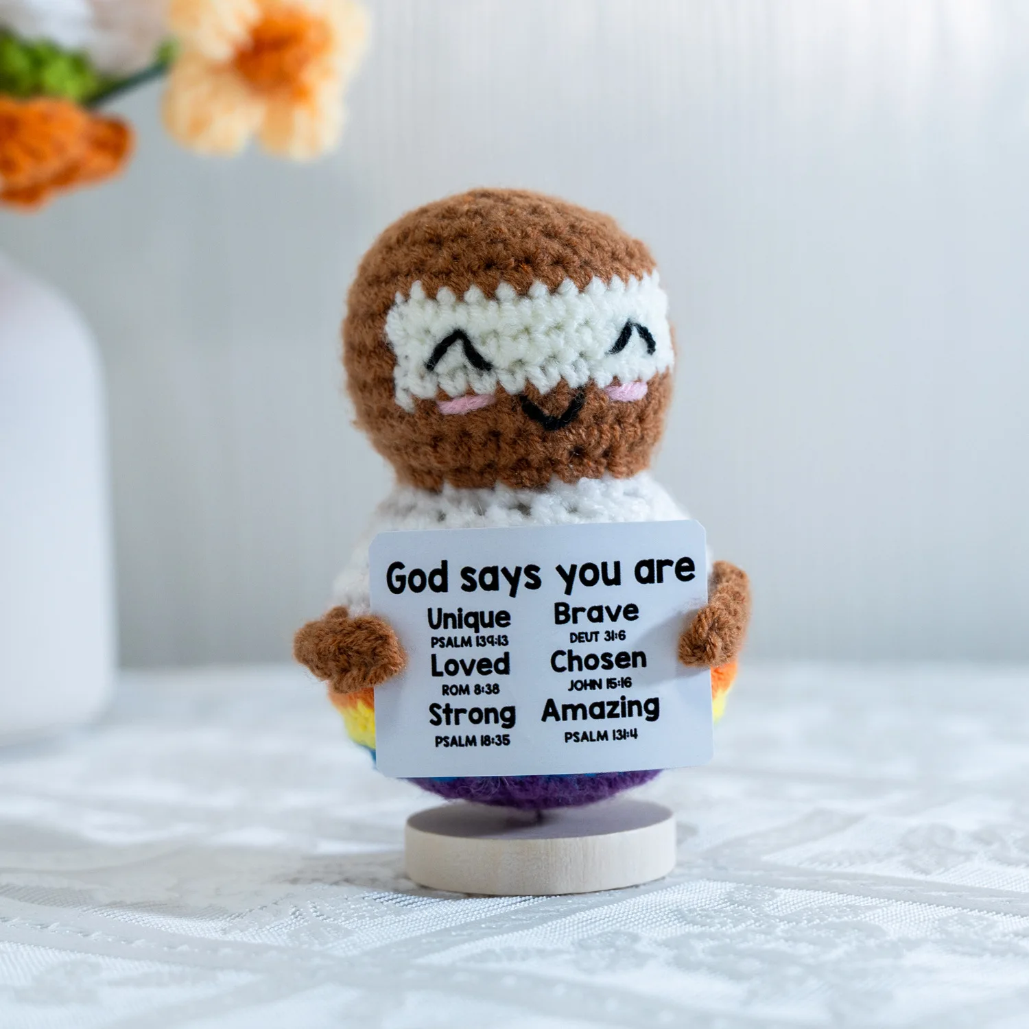 Cute Positive Crochet Jesus Easter Ornament Handmade Knitted Religious Inspirational Small God Jesus Doll Home Room Decoration