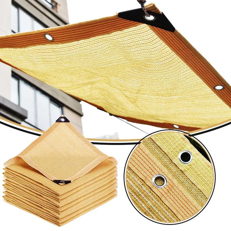 

95% DHPE Beige Sun Shade Net ，Garden Pergolas Shading Sails Swimming Pool Sunscreen Summer Cooling Sunshade Mesh Canopy Awnings