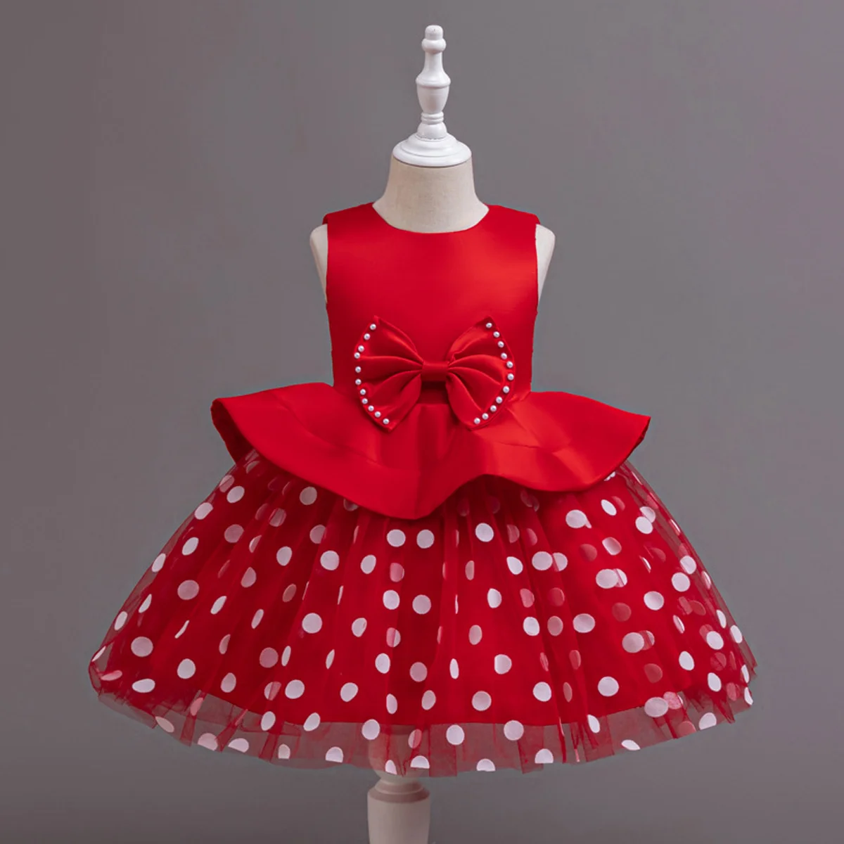 

Summer New European and American Style Girls' Polka Dot Princess Skirt with Butterfly Knot Mesh Dress