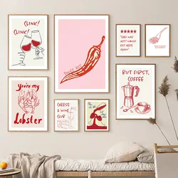 Retro More Wine Please Poster Chef Quote Wall Art Prints You Are My Lobster Pictures Canvas Painting Bar Cart Kitchen Home Decor