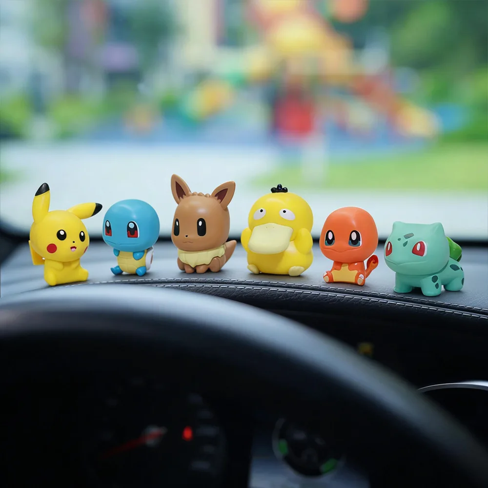 6 Stück Poke Auto-Armaturenbrett-Dekoration Cartoon-Minifiguren Pichu Squirtle Eevee Auto-Innenraum Mittelkonsolen-Display-Ornament – Detail 5