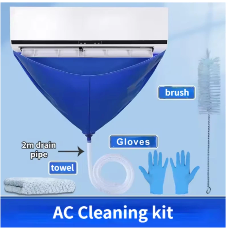 100 سنتيمتر سميكة نظافة تكييف الهواء غطاء التنظيف حقيبة بولي كلوريد الفينيل مع انبوب ماء المنزل 1-1.5P سبليت معلقة أدوات مكيف الهواء