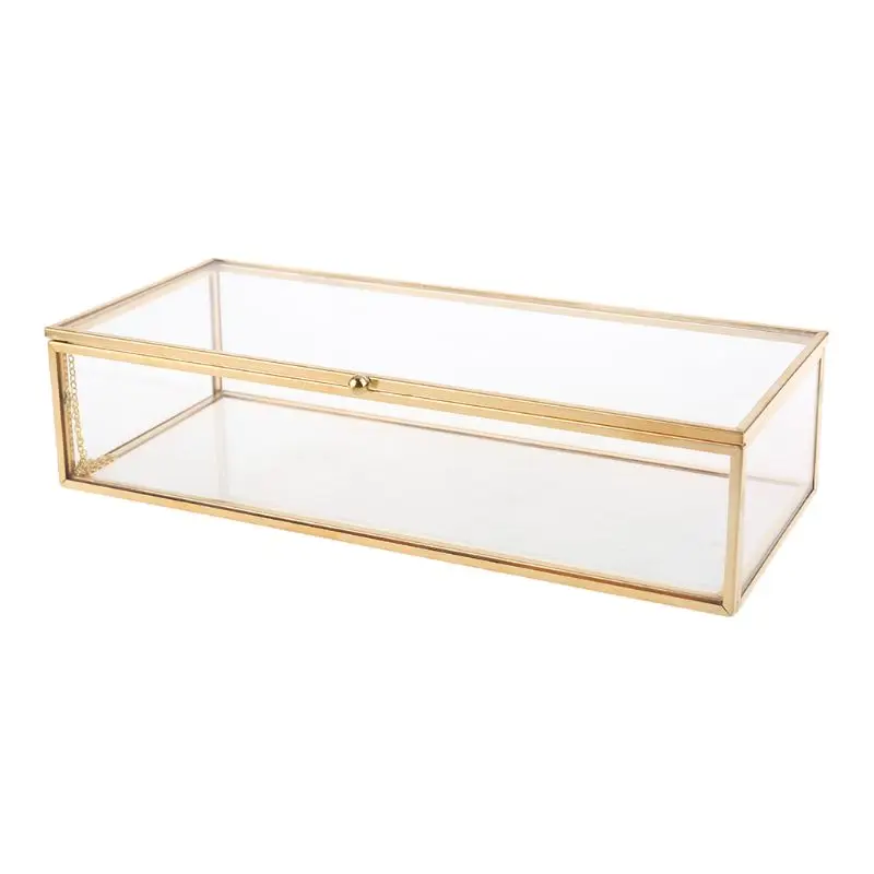 

Decorative Jewelry Keepsake Display Clear Glass Box Hinge Chains Display for Case for Keepsakes Rings Earings Bracelet