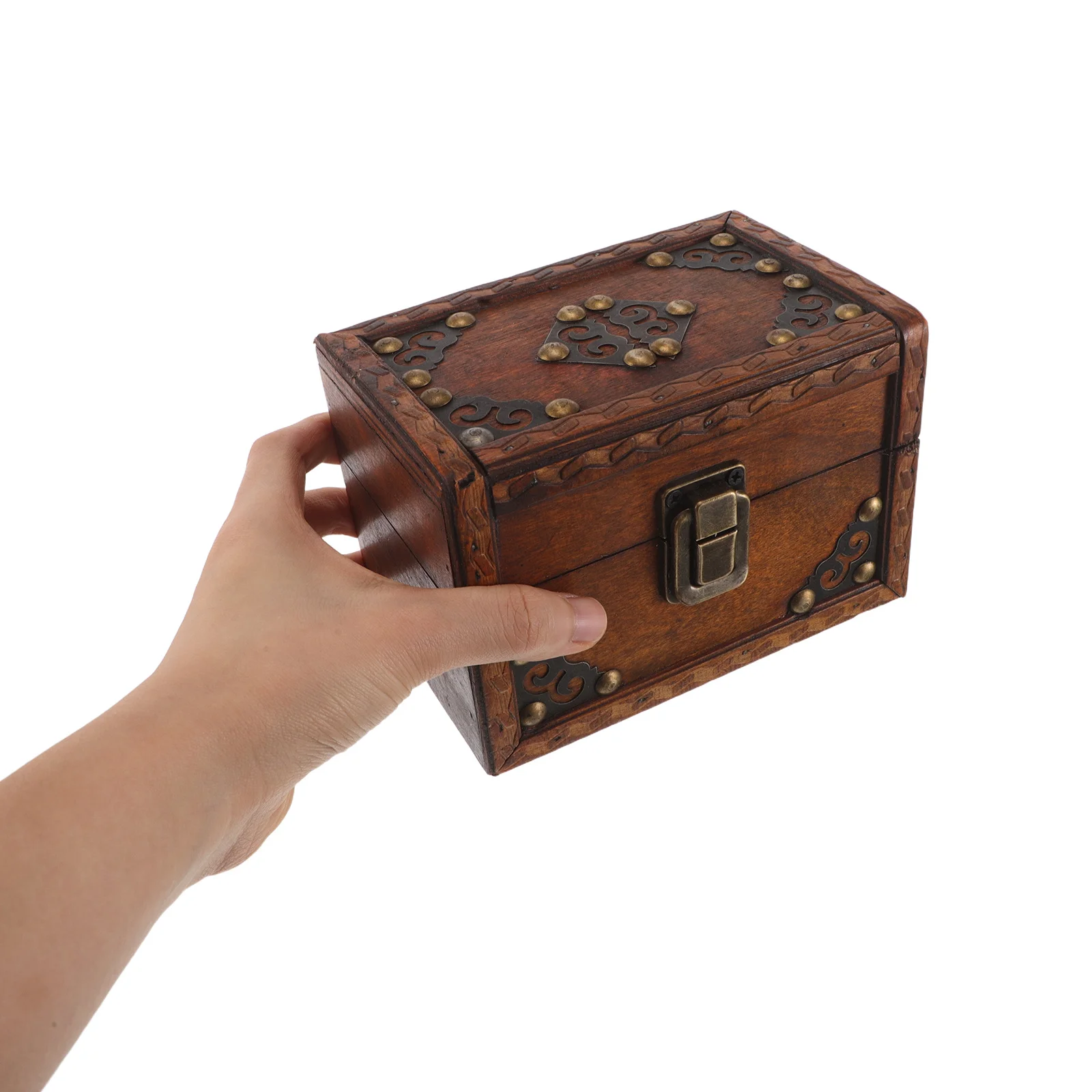 

Vintage Wood Jewelry Box Retro Locking Treasure Chest for Women Small Decorative Storage Box with Lid Organizing Necklaces